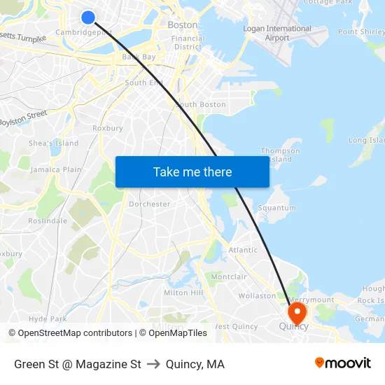 Green St @ Magazine St to Quincy, MA map
