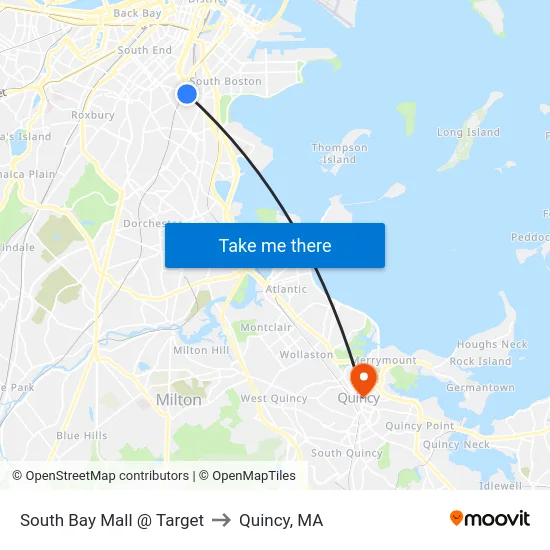 South Bay Mall @ Target to Quincy, MA map