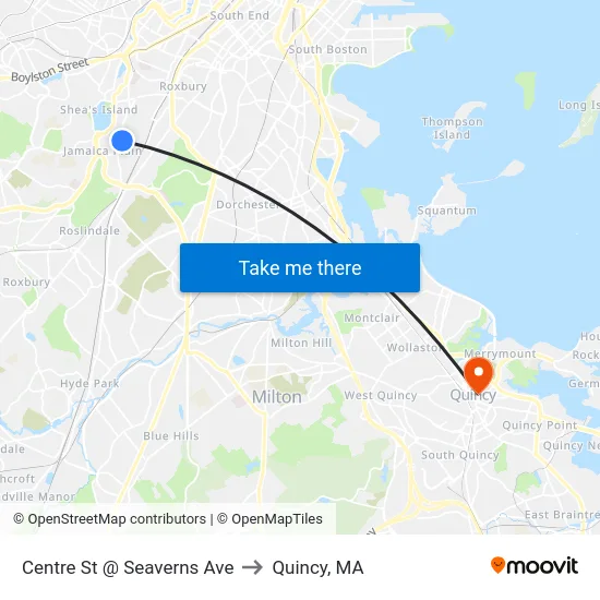 Centre St @ Seaverns Ave to Quincy, MA map