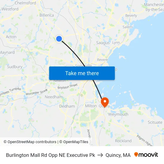 Burlington Mall Rd Opp NE Executive Pk to Quincy, MA map