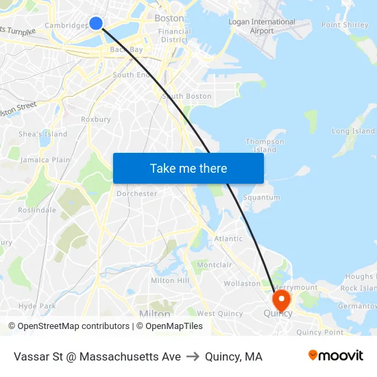 Vassar St @ Massachusetts Ave to Quincy, MA map