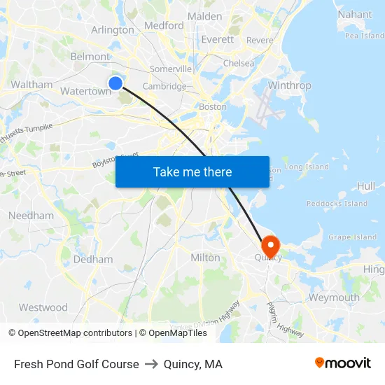 Fresh Pond Golf Course to Quincy, MA map