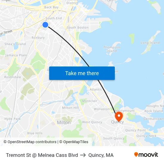 Tremont St @ Melnea Cass Blvd to Quincy, MA map