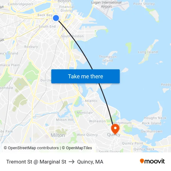 Tremont St @ Marginal St to Quincy, MA map