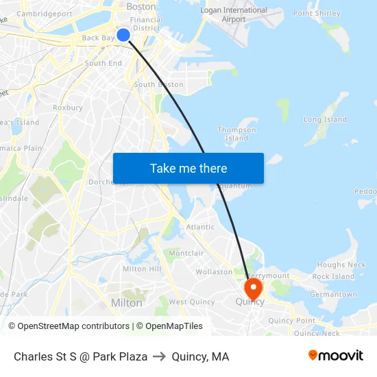Charles St S @ Park Plaza to Quincy, MA map