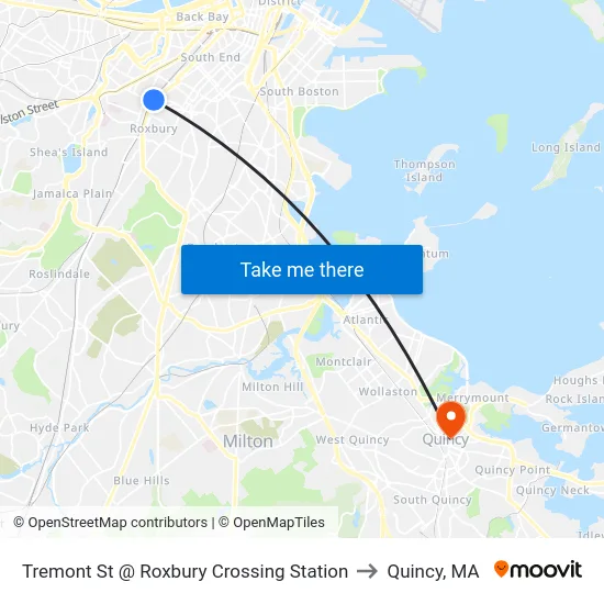 Tremont St @ Roxbury Crossing Station to Quincy, MA map