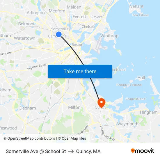 Somerville Ave @ School St to Quincy, MA map