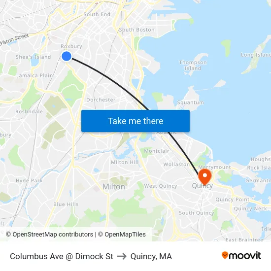 Columbus Ave @ Dimock St to Quincy, MA map