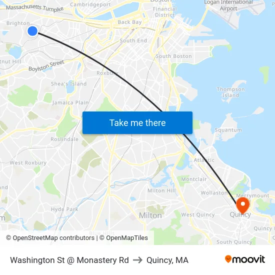Washington St @ Monastery Rd to Quincy, MA map
