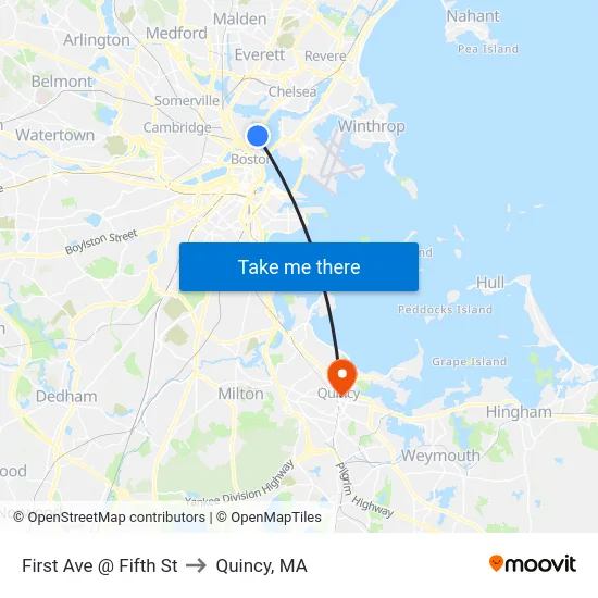 First Ave @ Fifth St to Quincy, MA map