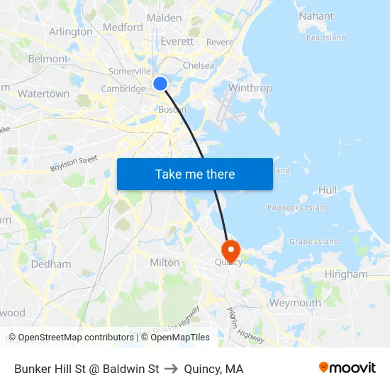 Bunker Hill St @ Baldwin St to Quincy, MA map