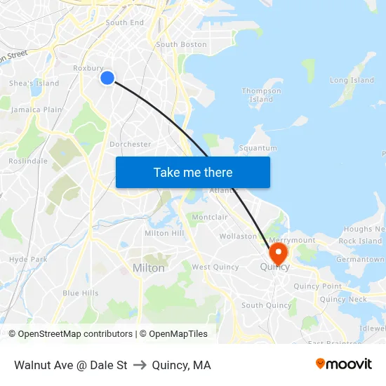 Walnut Ave @ Dale St to Quincy, MA map