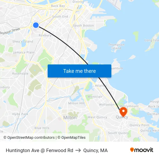 Huntington Ave @ Fenwood Rd to Quincy, MA map