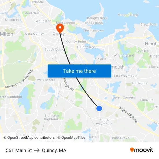 561 Main St to Quincy, MA map