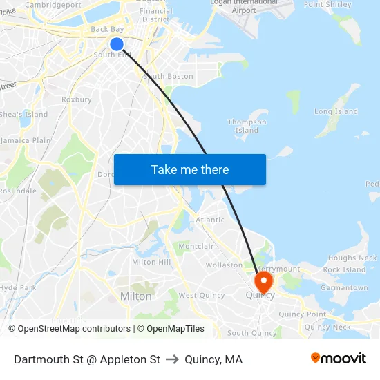 Dartmouth St @ Appleton St to Quincy, MA map