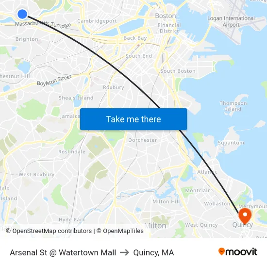 Arsenal St @ Watertown Mall to Quincy, MA map