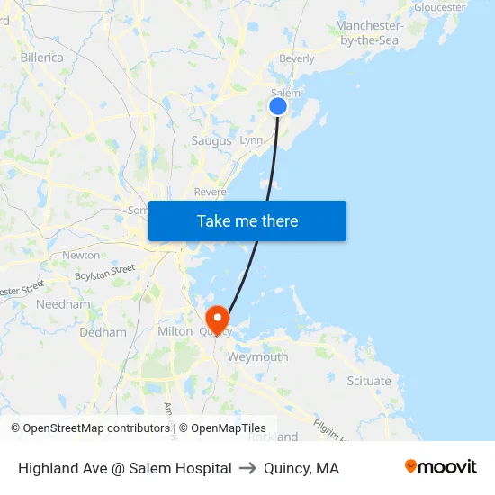 Highland Ave @ Salem Hospital to Quincy, MA map