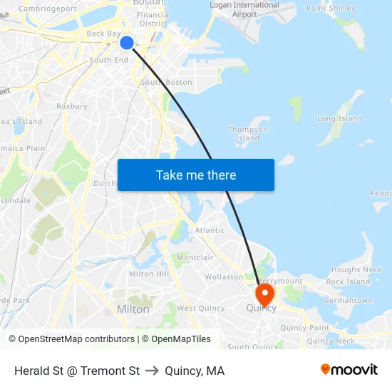 Herald St @ Tremont St to Quincy, MA map