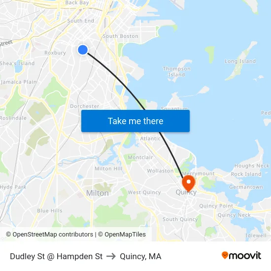 Dudley St @ Hampden St to Quincy, MA map