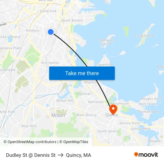 Dudley St @ Dennis St to Quincy, MA map