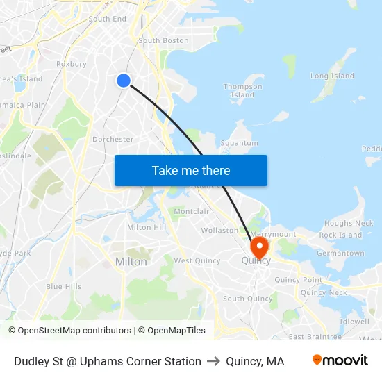 Dudley St @ Uphams Corner Station to Quincy, MA map