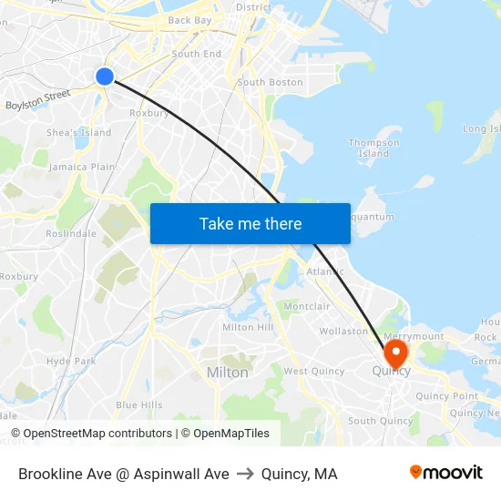 Brookline Ave @ Aspinwall Ave to Quincy, MA map