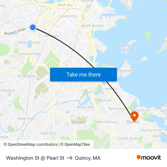 Washington St @ Pearl St to Quincy, MA map