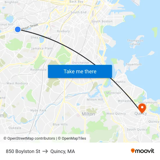 850 Boylston St to Quincy, MA map