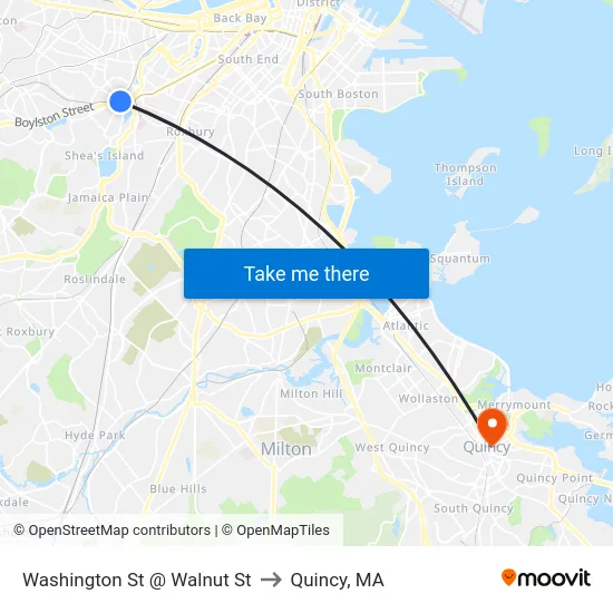 Washington St @ Walnut St to Quincy, MA map