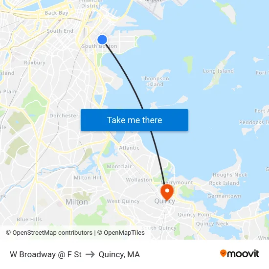 W Broadway @ F St to Quincy, MA map