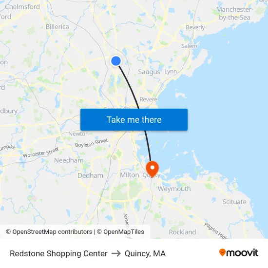 Redstone Shopping Center to Quincy, MA map