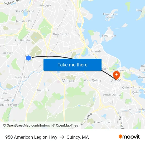 950 American Legion Hwy to Quincy, MA map