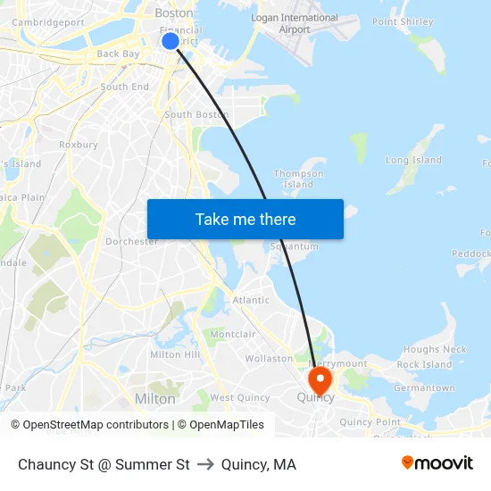 Chauncy St @ Summer St to Quincy, MA map