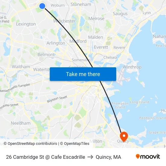 26 Cambridge St @ Cafe Escadrille to Quincy, MA map