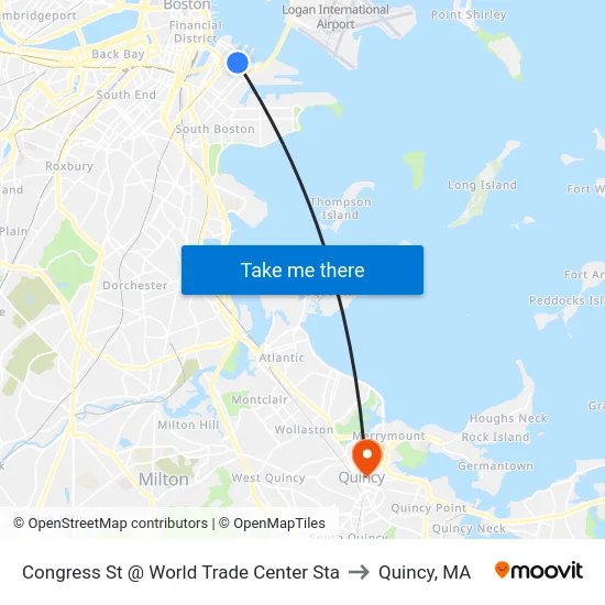 Congress St @ World Trade Center Sta to Quincy, MA map