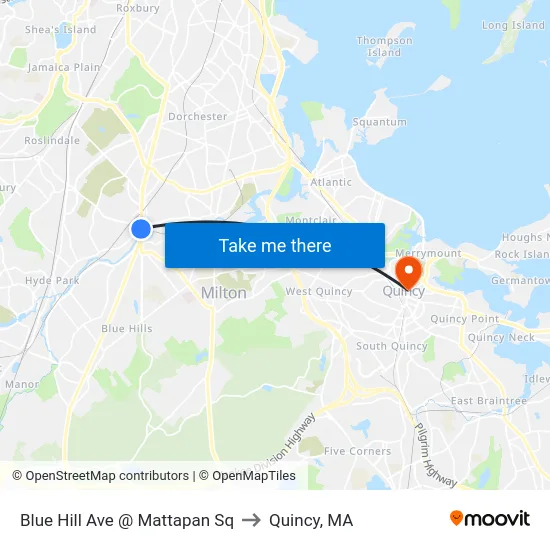 Blue Hill Ave @ Mattapan Sq to Quincy, MA map