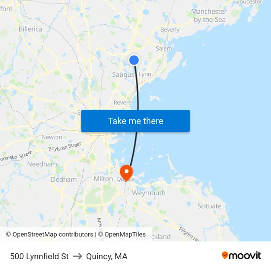 500 Lynnfield St to Quincy, MA map