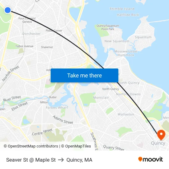 Seaver St @ Maple St to Quincy, MA map