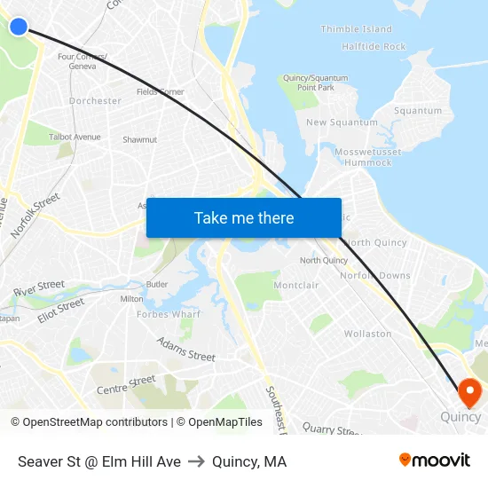 Seaver St @ Elm Hill Ave to Quincy, MA map