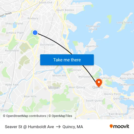 Seaver St @ Humboldt Ave to Quincy, MA map