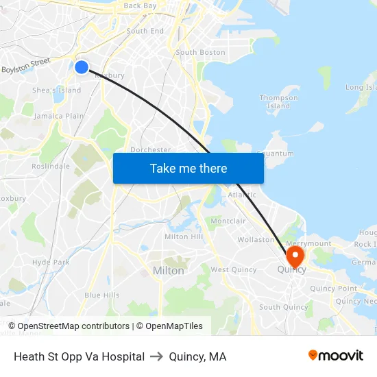 Heath St Opp Va Hospital to Quincy, MA map