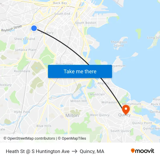 Heath St @ S Huntington Ave to Quincy, MA map