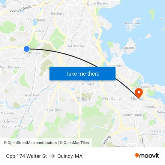 Opp 174 Walter St to Quincy, MA map