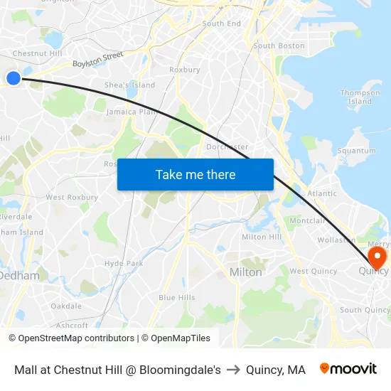 Mall at Chestnut Hill @ Bloomingdale's to Quincy, MA map