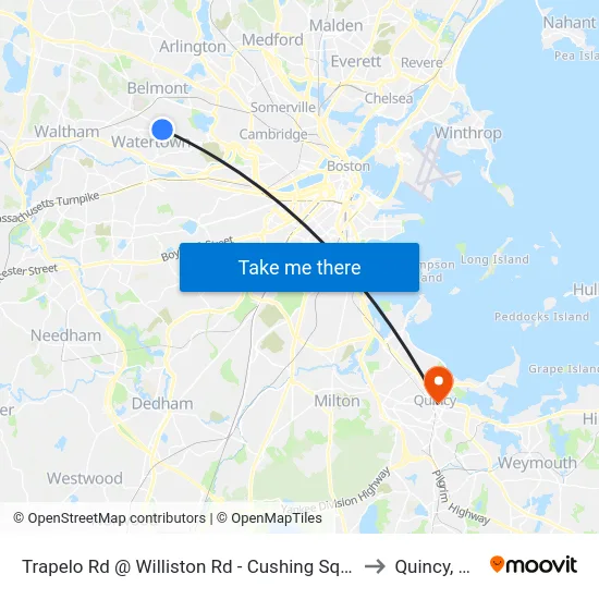 Trapelo Rd @ Williston Rd - Cushing Square to Quincy, MA map