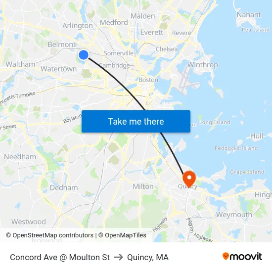 Concord Ave @ Moulton St to Quincy, MA map
