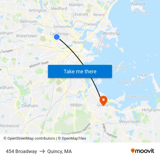454 Broadway to Quincy, MA map