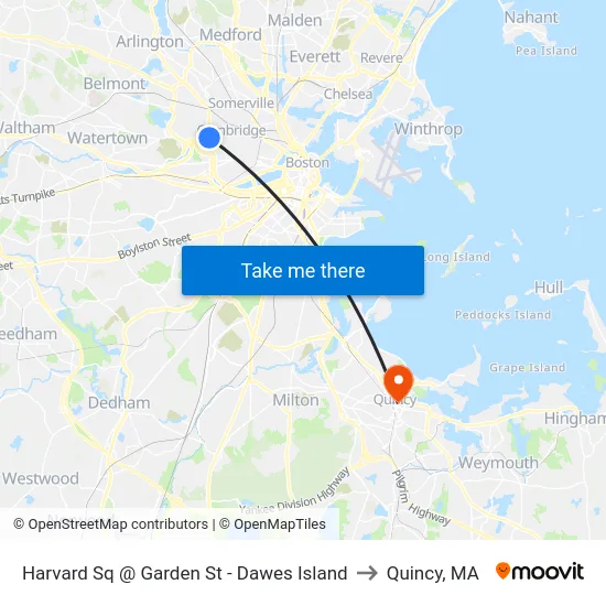 Harvard Sq @ Garden St - Dawes Island to Quincy, MA map