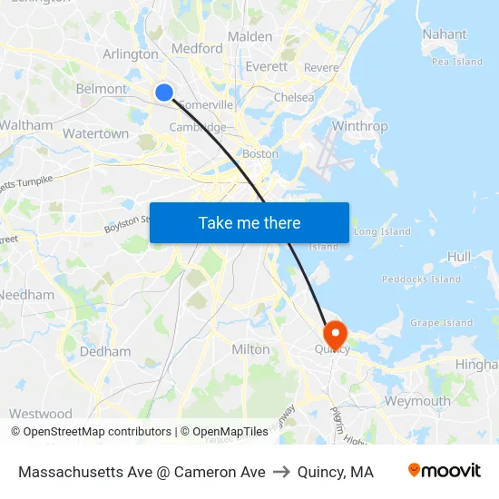 Massachusetts Ave @ Cameron Ave to Quincy, MA map