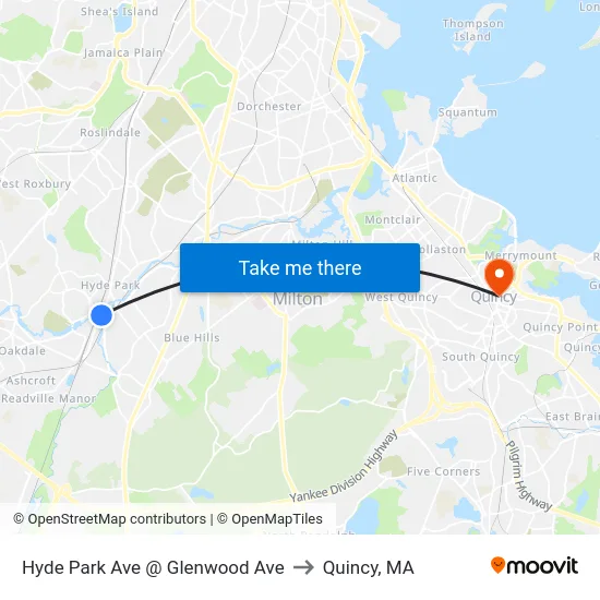 Hyde Park Ave @ Glenwood Ave to Quincy, MA map